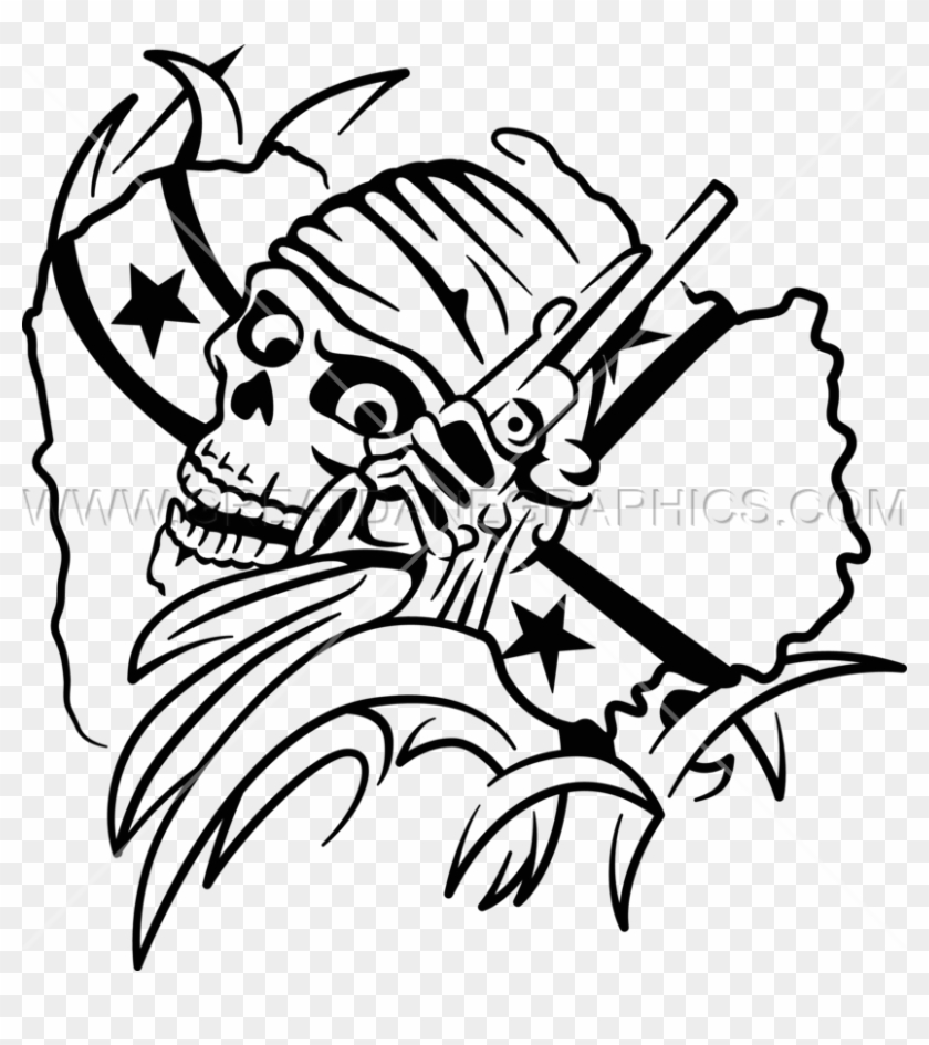 Confederate Skull Gun - Tribal Salamandre Et Fleur #1021113