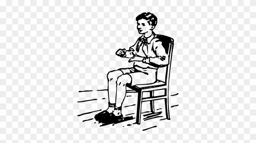 Boy Sitting In Chair Black White Line Art 34 - Sit Down Black And White #1021894
