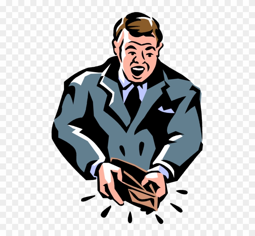 Man With An Empty Wallet Royalty Free Vector Clip Art - Man Opening Wallet Clipart #1023810
