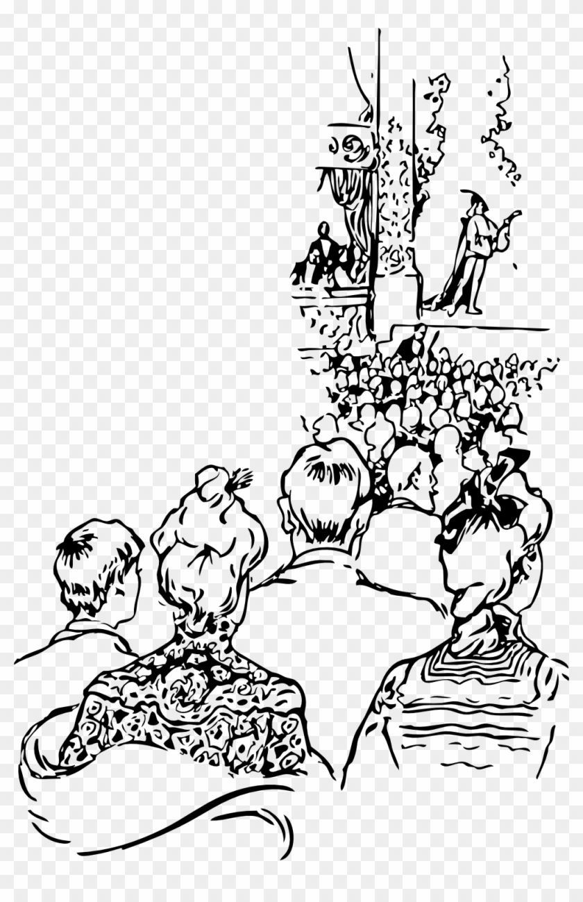 At The Theater Black White Line Art 999px 280 - Play Theatre Clipart Black And White #1026261