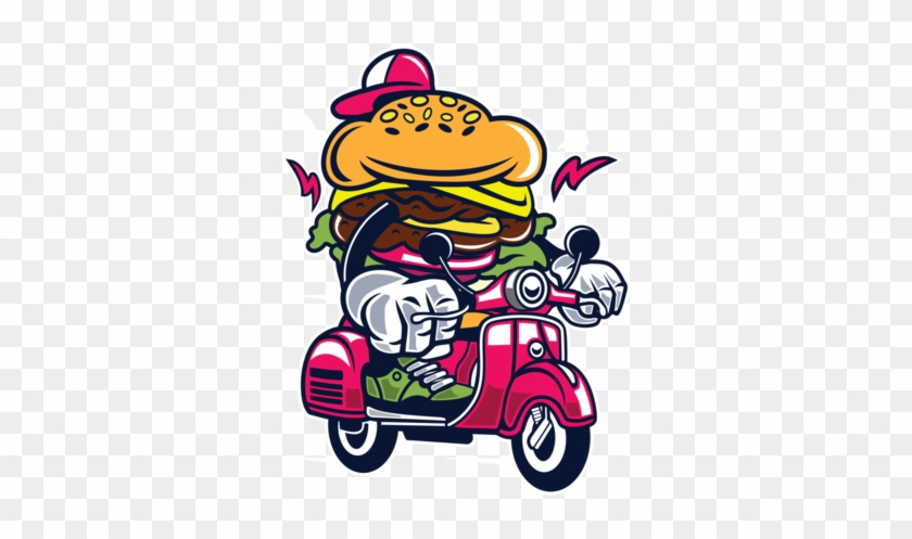 Burger Scooter Mens Printed T-shirt Cartoon Ride Rider #1026853
