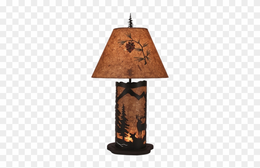 Kodiak Small Deer Scene Table Lamp W/ Night Light - Black Forest Decor Deer Scene Table Lamp #1028210