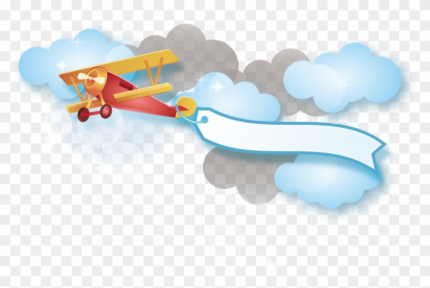 Red Plane Vector - Cartoon Airplane With Banner Png #1028611