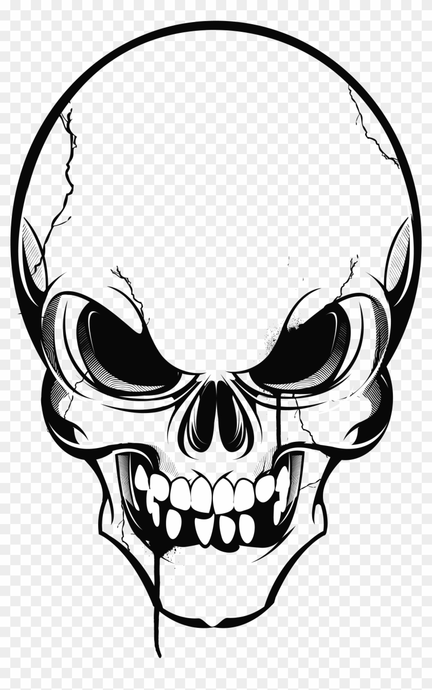 Calavera Skull Drawing Clip Art - Angry Skull Vector #1029959