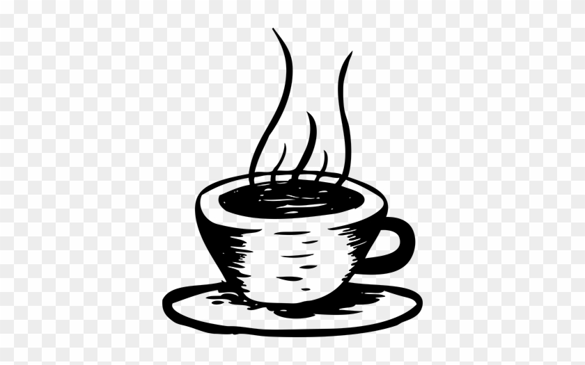 Hot Coffee Illustration Decal - Coffee Cup Black And White Png Illustration #1039842