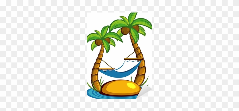 Vinilo Pixerstick Isla Con Palmeras Y Una Hamaca • - Palm Tree Vector #1045014