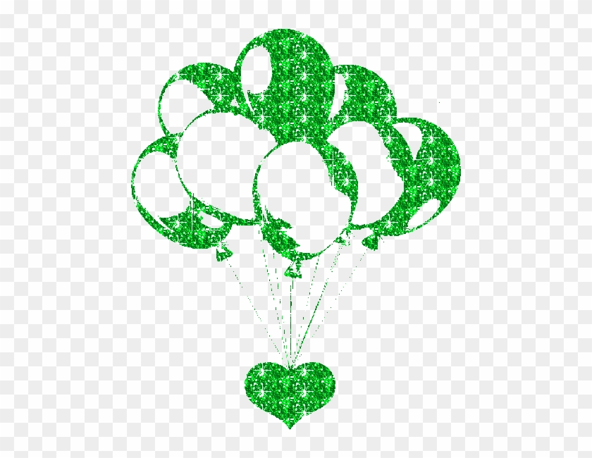 A Green Sparkly Heart Holding Partly Sparkly Green - Animated Wish Balloons Gif #1050453