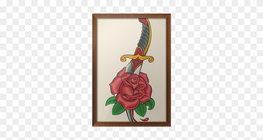 Gerahmtes Poster Old-school Tattoo - Jerry Sailor Red Rose #1053019