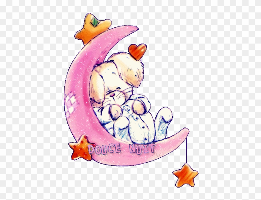 Lapin Endormi Sur Un Croissant De Lune "douce Nuit" - Douce Nuit Nounours #1054362
