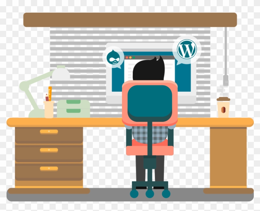 Illustration Of Snagged Staff Member At A Computer - Computer Desk #1062396