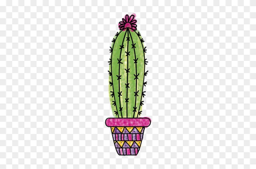 Watercolor Cactus Pot Ornamented Silhouette Png - Cactus Png #184944