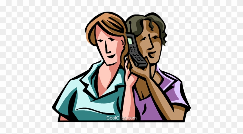 Listening On A Single Cell Phone Royalty Free Vector - Cartoon #1068439