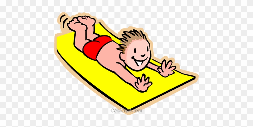 Boy On Water Slide Royalty Free Vector Clip Art Illustration - Slip N Slide Art #1073217