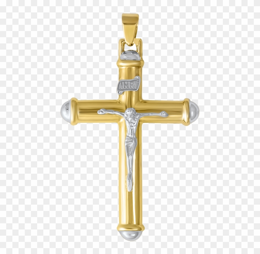 2 Tones Gold Cross - Pingente Crucifixo Em Ouro #1073705