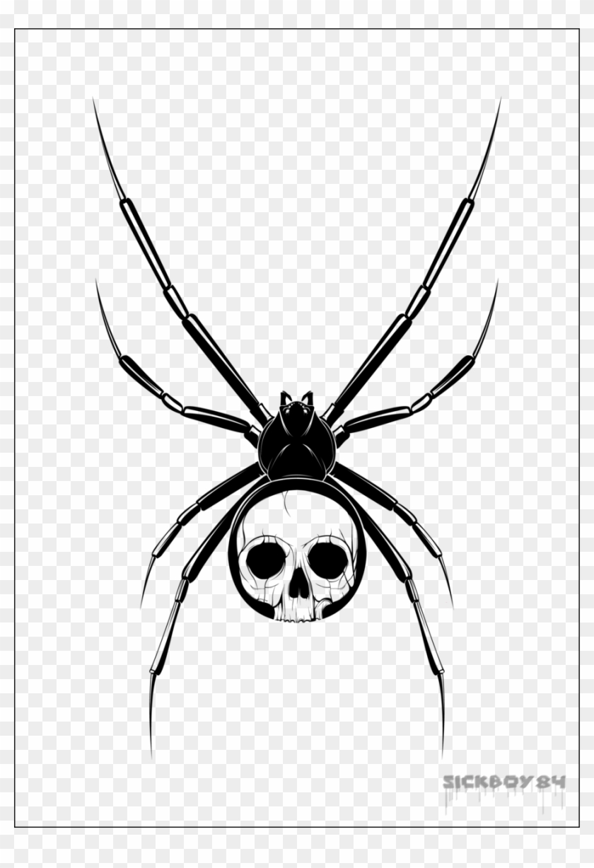 Black Skull In Spider Tattoo Stencil By Sickboy - Draw Black Widow Spider #1078146