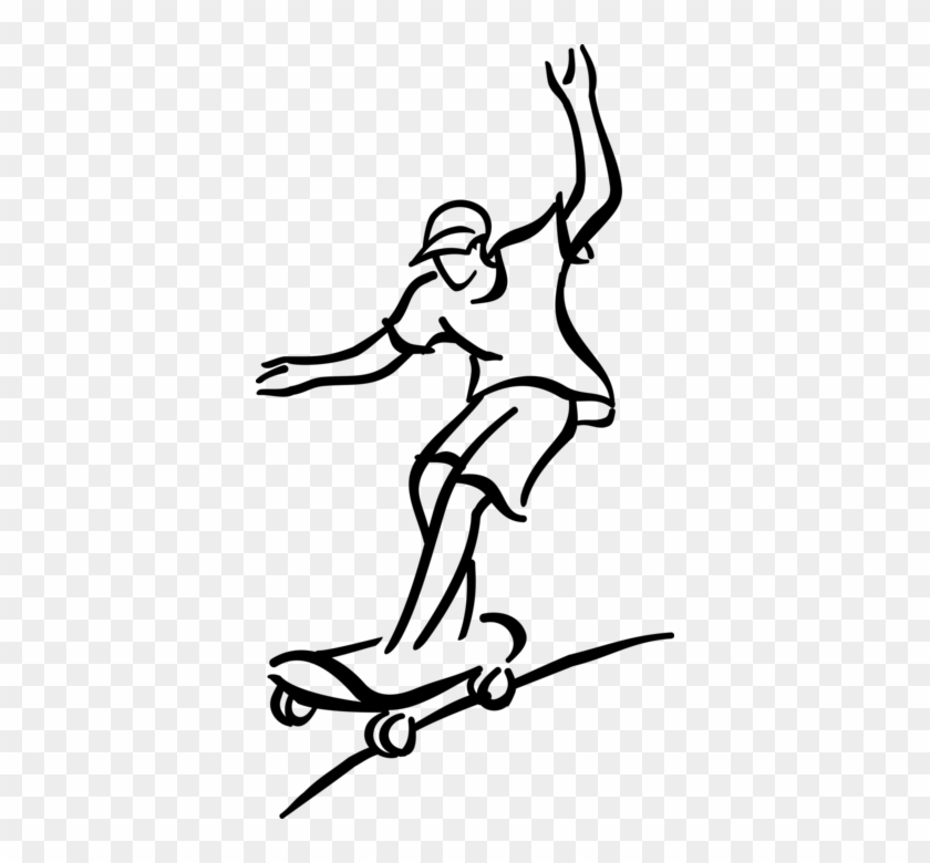 Vector Illustration Of Skateboarder Skateboarding Outdoors - Line Art #1078732