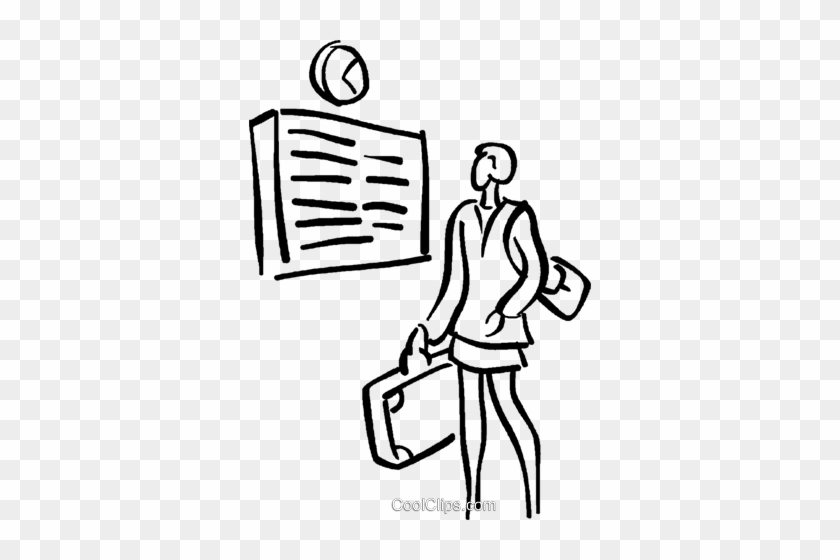 Woman Checking Time For Her Departure Royalty Free - Line Art #1079889