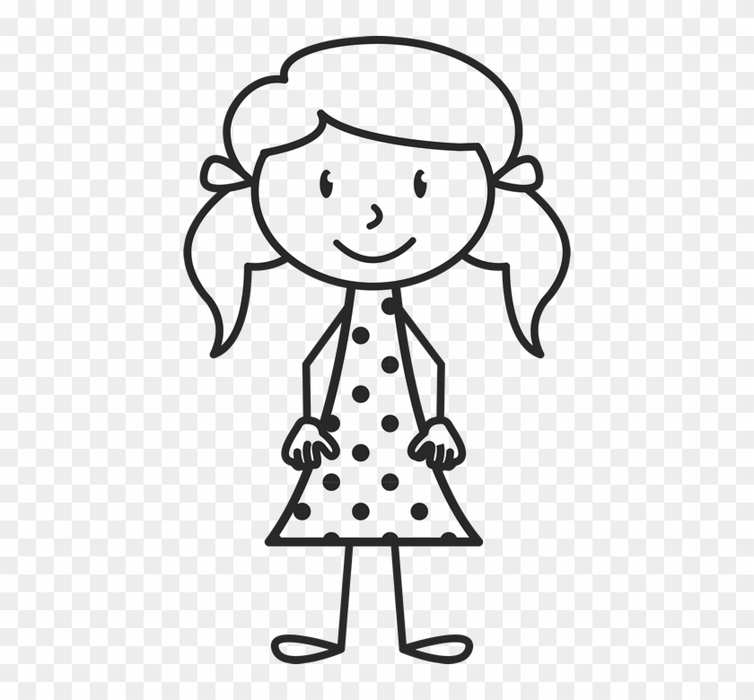 Girl With Pigtails And Polka Dot Dress Stamp - Stick Figure With Dress #1083419