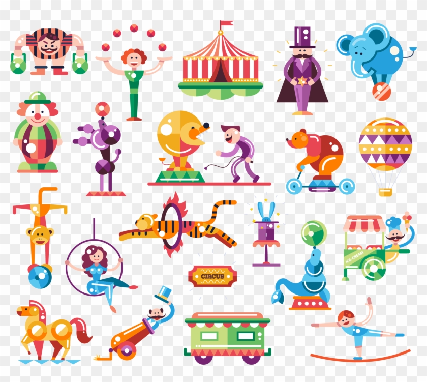 Flat Design Circus Carnival Illustration - 馬戲 團 素材 #1083853