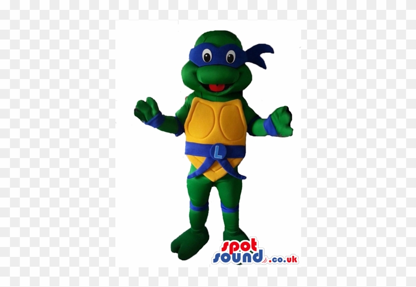 Ninja Turtle With A Yellow Belly Wearing A Blue Mask - Kitty Cat Cartoon Spotsound Ltd Mascot Costume Wearing #1094064