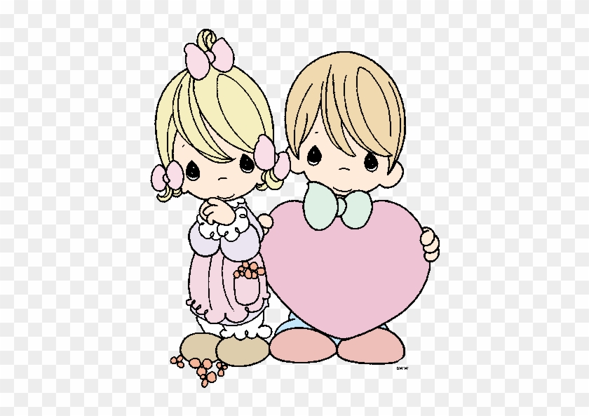 Boy Standing Next To Girl Holding A Giant Heart - Precious Moments Coloring Pages #1094188