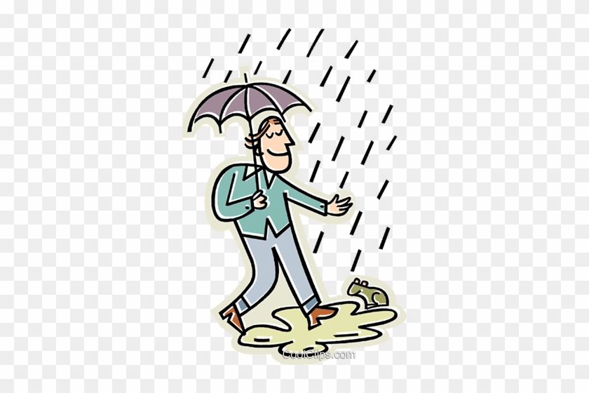 Man Walking In The Rain With An Umbrella Royalty Free - Its Rainy #1100457