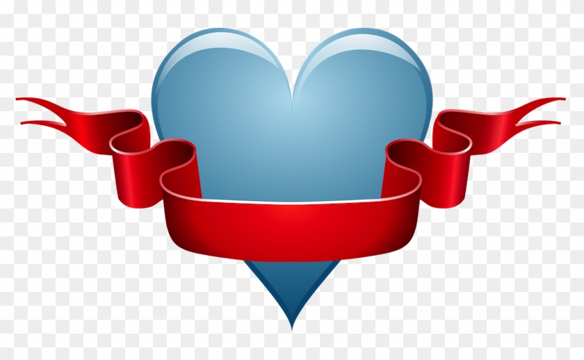 Red Heart With Ribbon Across It Blue Clipart - Ribbon Clip Art #187543