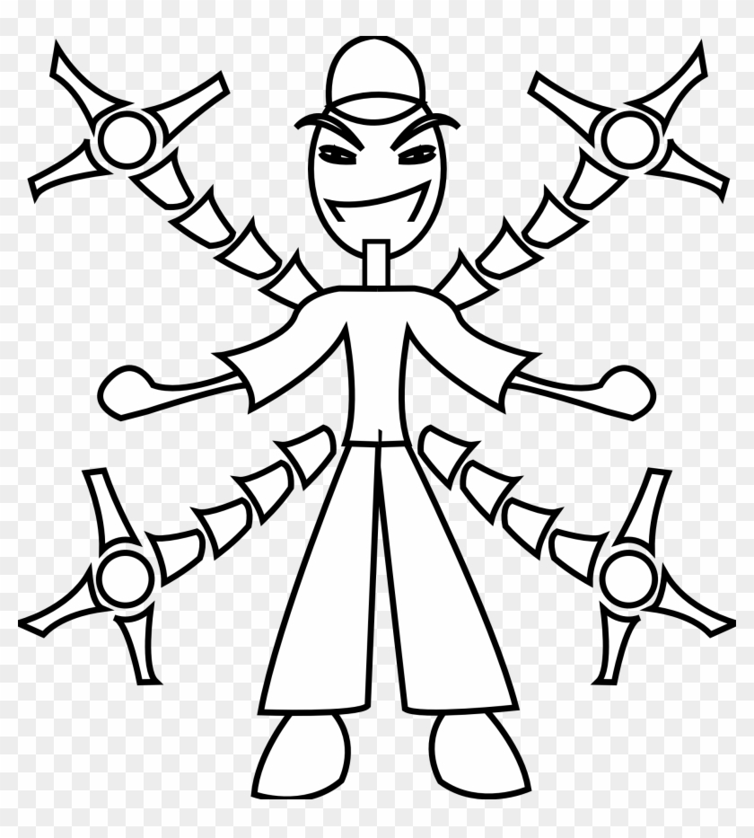 Man Robot Arm Black White Line 555px - Coloring Pages Robot Arm #189086