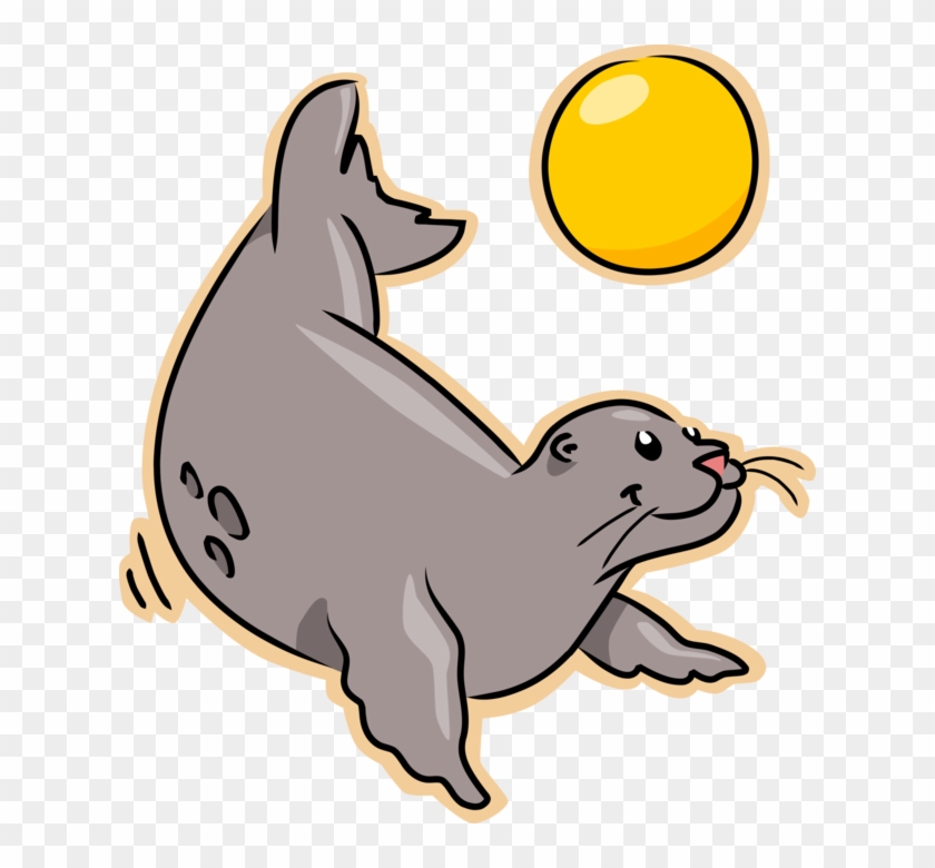 Vector Illustration Of Harbor Seal Plays Beach Volleyball - Imagen De Una Foca En Caricatura #1106508
