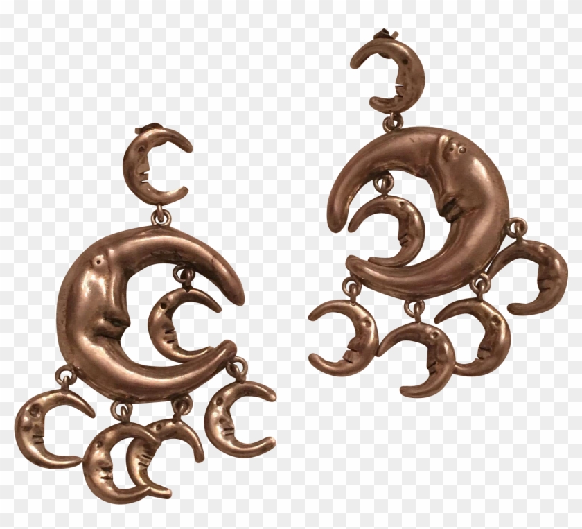 Vintage Sterling Silver Taxco Mexico Man In The Moon - Earrings #1108100
