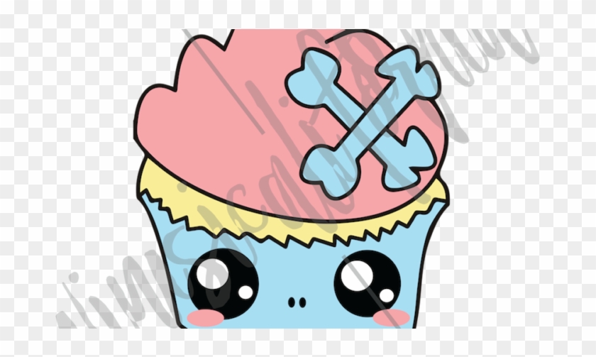 Cupcake With Skull Face On The Cup And A Bow Made Of - Cupcake With Skull Face On The Cup And A Bow Made Of #1108281