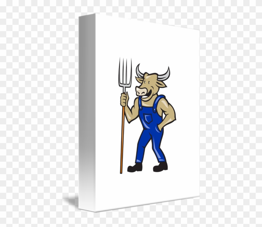 Farmer Cow Holding Pitchfork Cartoon Card #1134649
