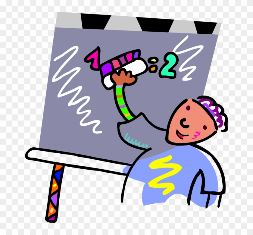 Vector Illustration Of Student At Blackboard Chalkboard - Vector Illustration Of Student At Blackboard Chalkboard #1137041