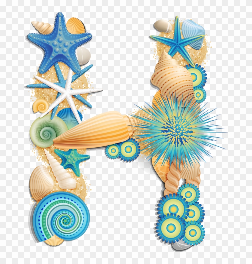2 Alpha Blue - Letras Con Conchas De Mar #1142689
