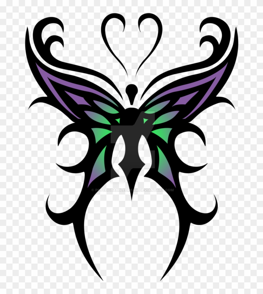 Cool Color Tribal Butterfly Tattoo Design By Psychobabbledream - Butterfly Tribal Tattoo Designs #1144901