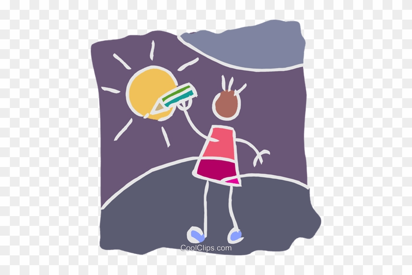 Child Drawing A Sun With A Pencil Crayon Royalty Free - Drawing #1145283