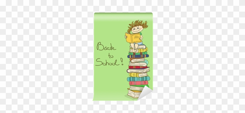 Child Sitting On A Stack Of Books And Reading Wall - Book #1149802
