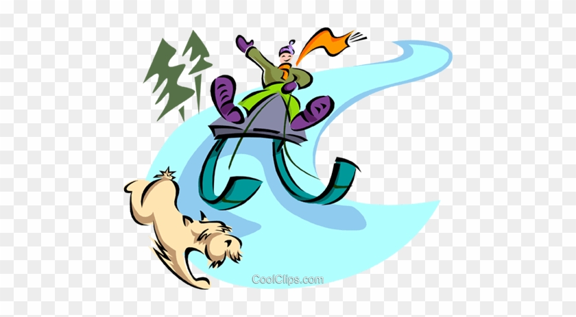 男孩滑动雪橇和狗免版税矢量剪贴画插图 - Dog #1156027