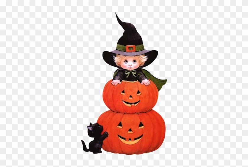 Halloween Witch With Jack O' Lanterns And Black Cat - Cute Cartoon Halloween Witches #1158120