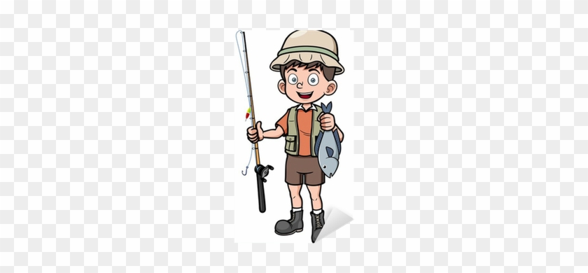 Vector Illustration Of Fisherman Holding Fish Sticker - Fisherman #1159699
