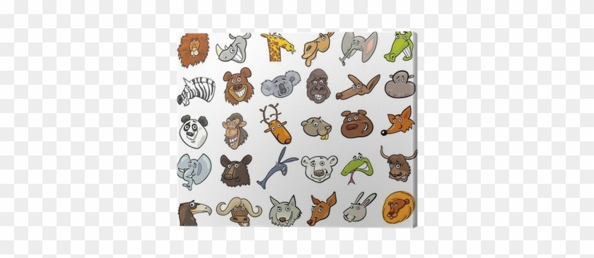 Cartoon Wild Animals Heads Huge Set Canvas Print • - Animales Salvajes Animados #1171710