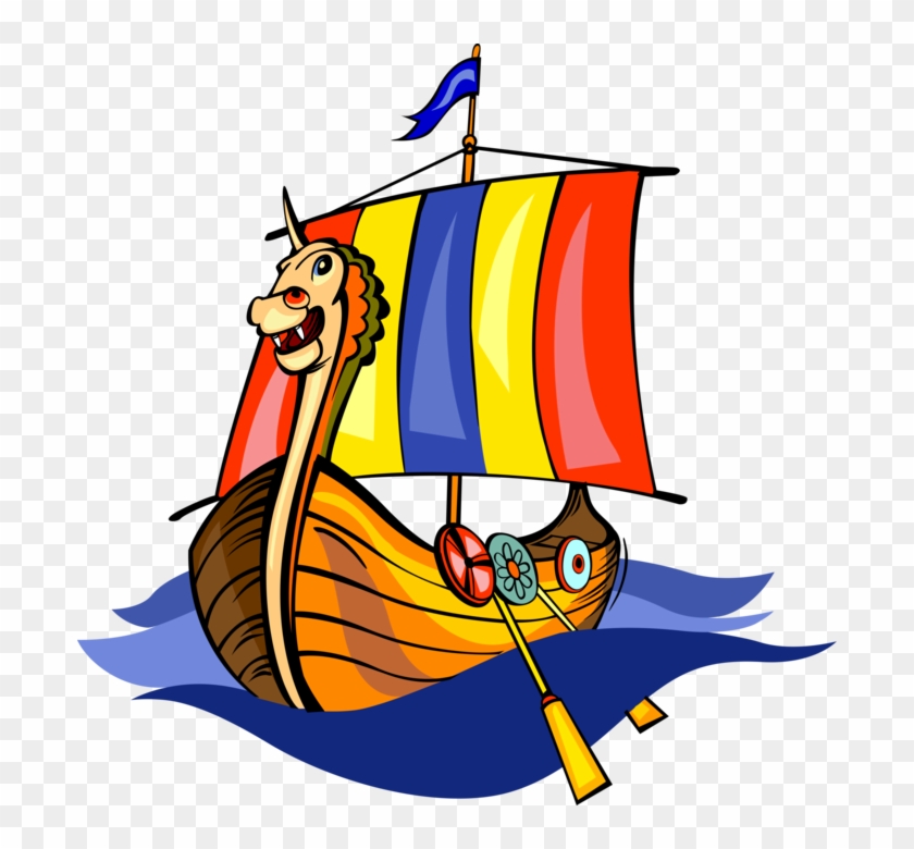 Vector Illustration Of Nordic Viking Ship With Dragon's - Viking Ship #1172630