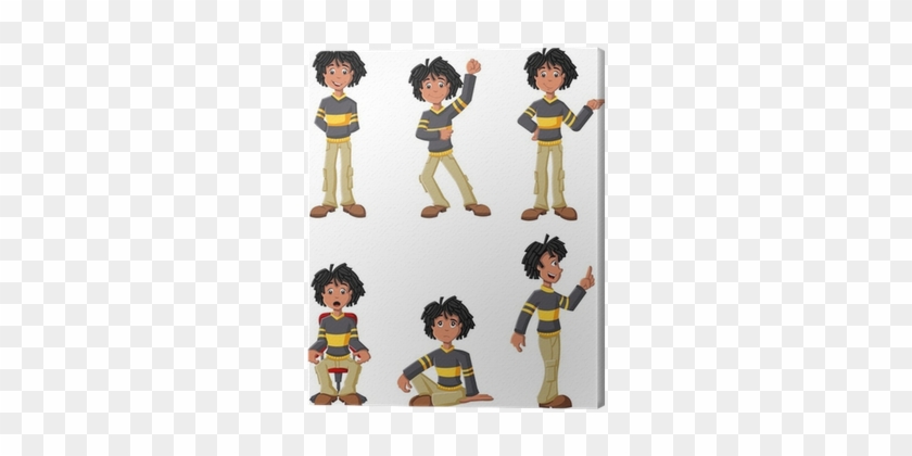 Cartoon Black Boy On Different Poses Canvas Print • - Cartoon #1177360