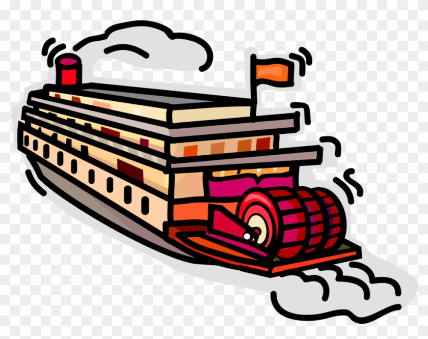 Vector Illustration Of Mississippi Paddleboat Or Paddle - Drawings Of A Riverboat #1180111