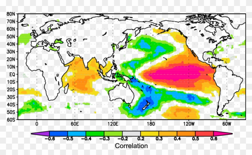 Spatial Correlations Between Tree Ring D 18 O And Annual - World Map #1182664