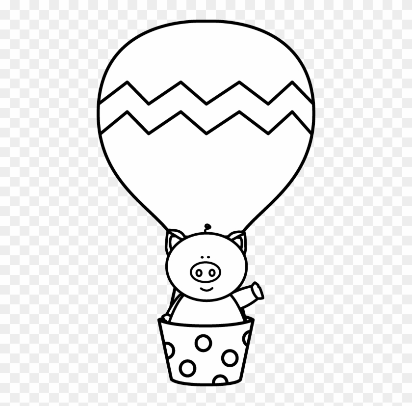 Black And White Pig In A Hot Air Balloon Clip Art From - Air Balloon Clipart Black And White #193780