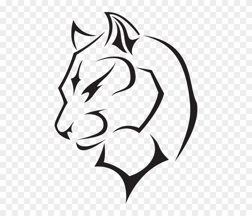 Black Panther Cougar Drawing Clip Art - Panther Line Art #196524