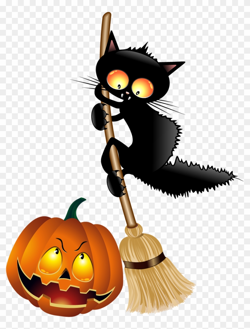 Tubes Halloween - Cartoon Black Cat Frightened By Rat Prints Hanging #1186739