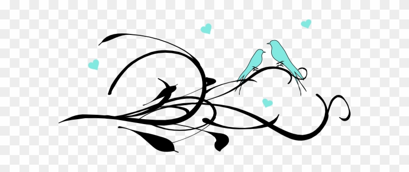 Love Birds On A Branch Clip Art At Clker - Flowers And Birds Heart Wall Art Sticker Decal, Black, #1191235