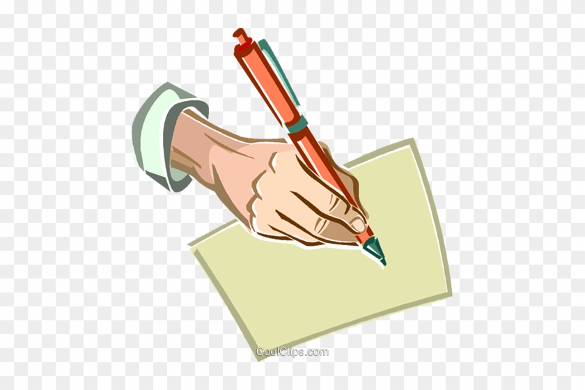 Hand Holding A Pen Royalty Free Vector Clip Art Illustration - Writing Hand #1192279